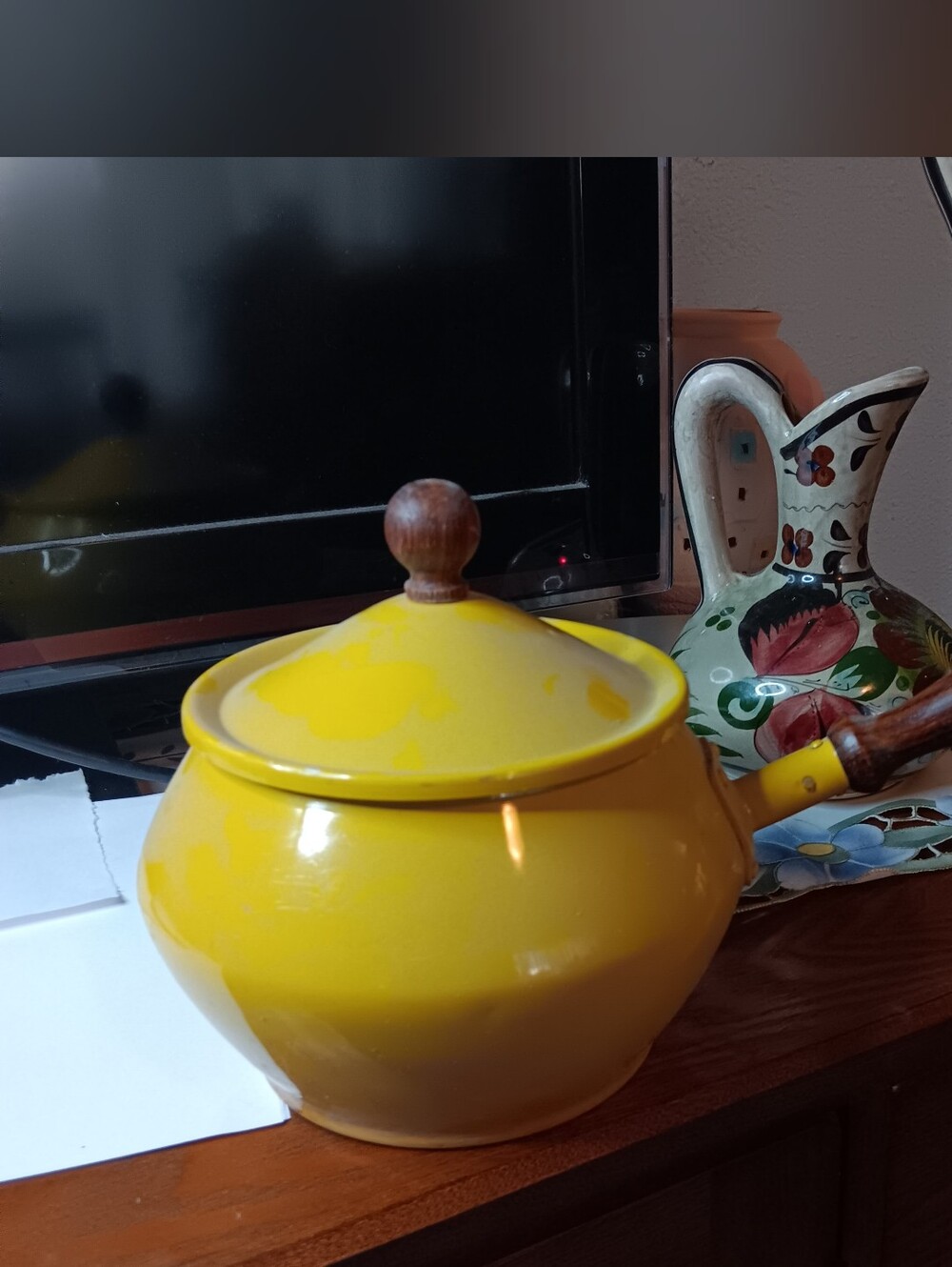 3 for $10 Yellow metal fondue pot